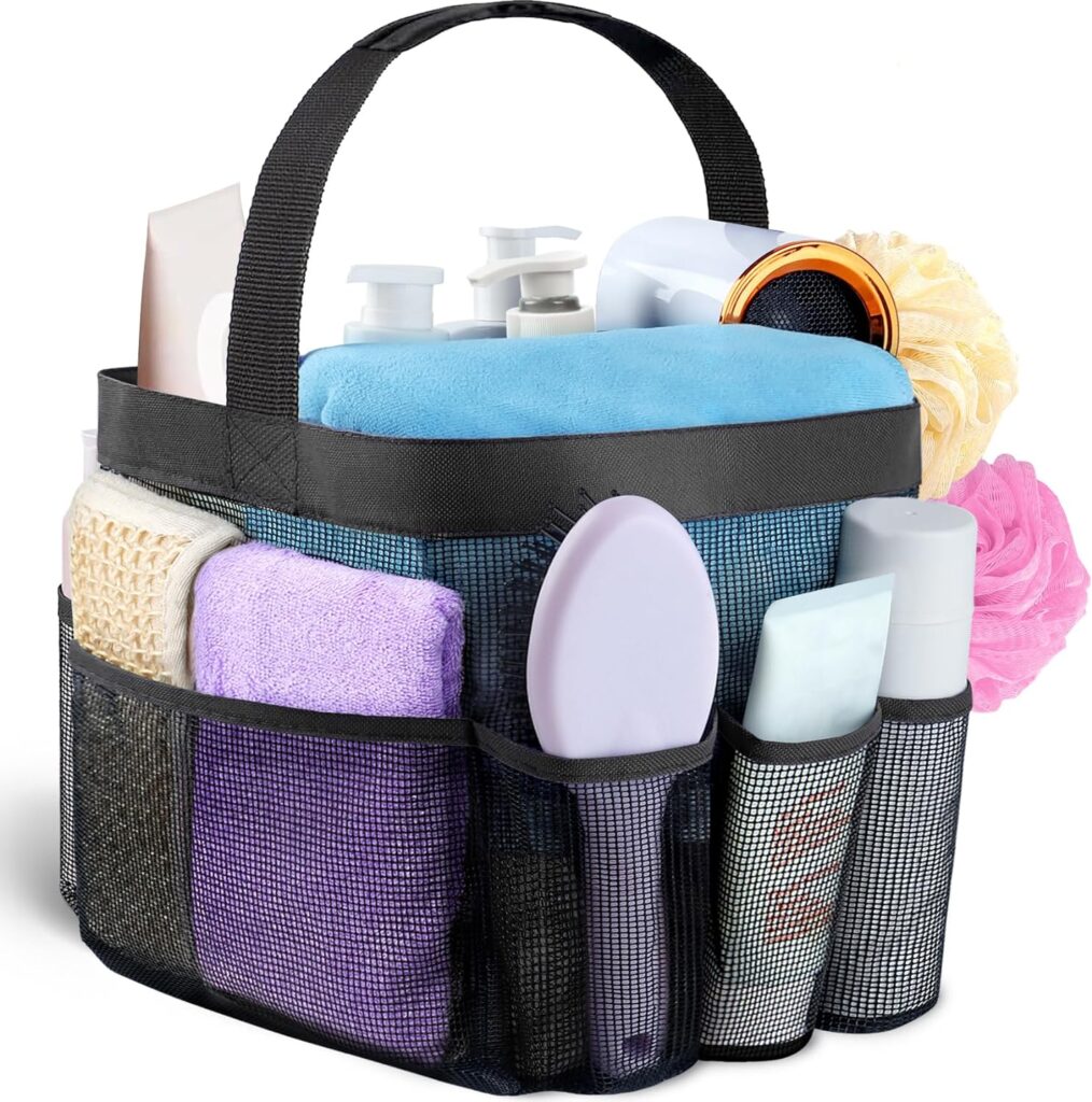 Shower caddy with toiletries
