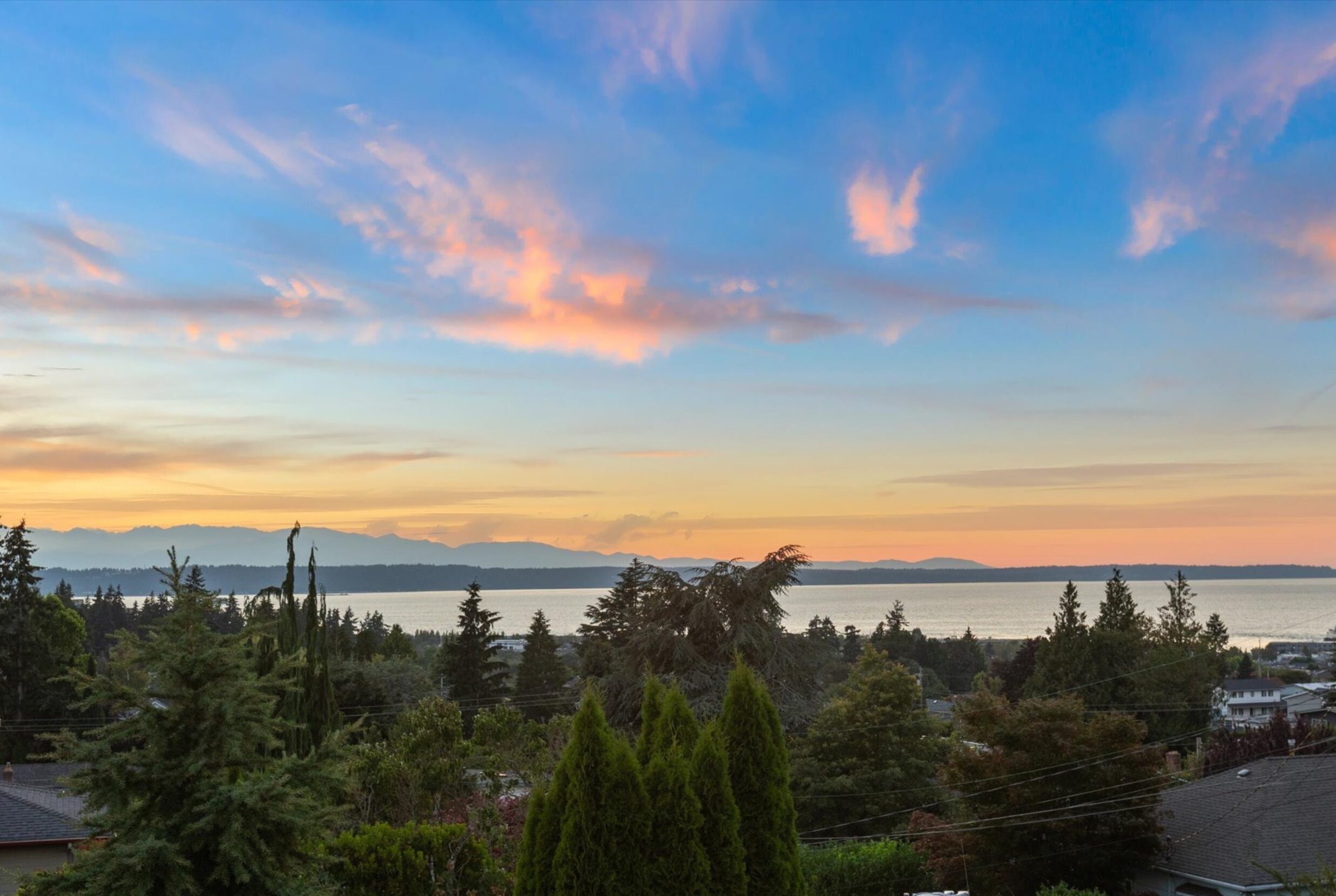 View from Edmonds, WA of Puget Sound during sunset